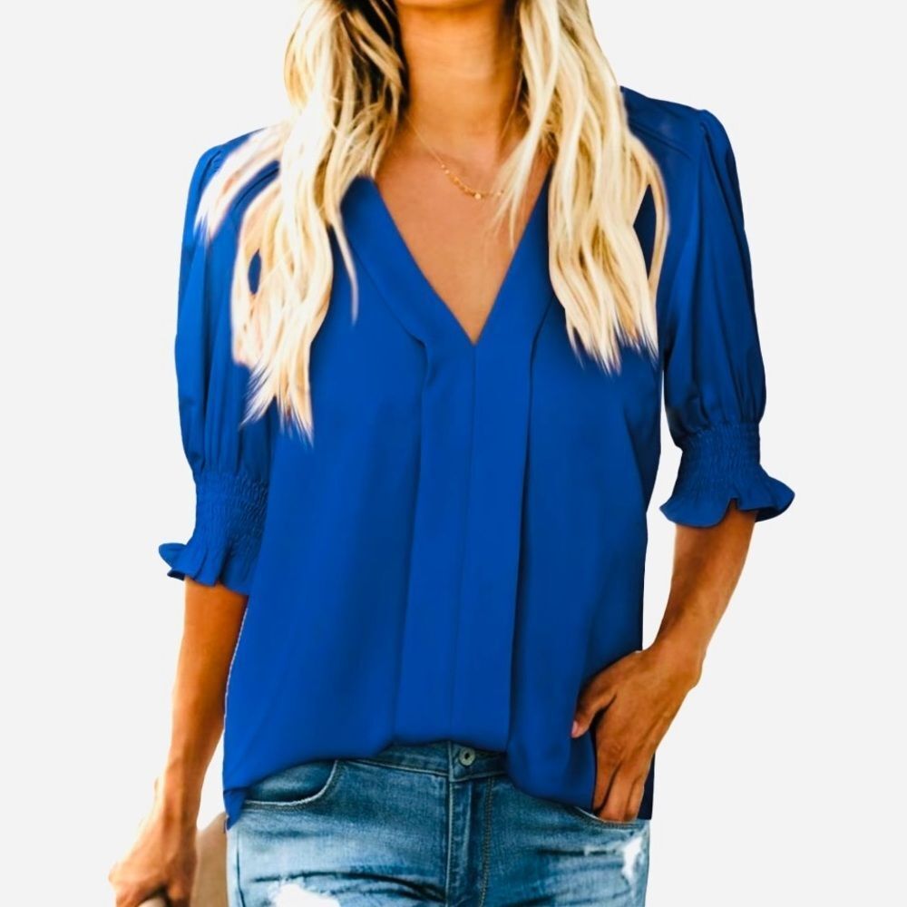 Women’s V-neck Puff Ruffle Short Sleeve Casual Lightweight Top M NWOT